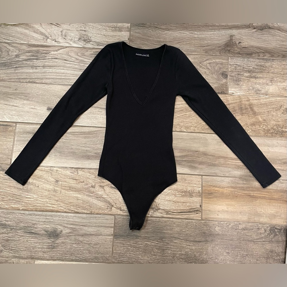 Abercrombie and Fitch Black Ribbed V Neck Body Suit